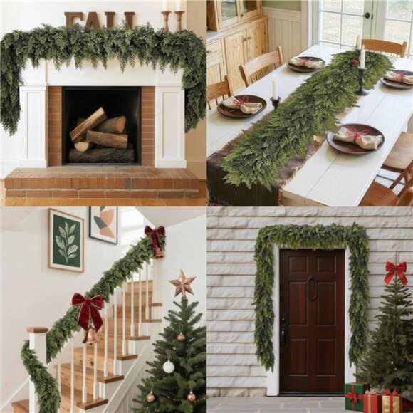 2 Pcs 6FT each, Christmas Garland, Christmas Decorations, Real Touch Cedar - Picture 4 of 7